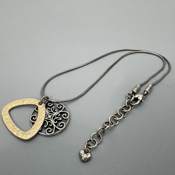 Brighton Highland Park Silver Gold Tone Hammered Medallion 18" Pendant Necklace - Picture 2 of 8